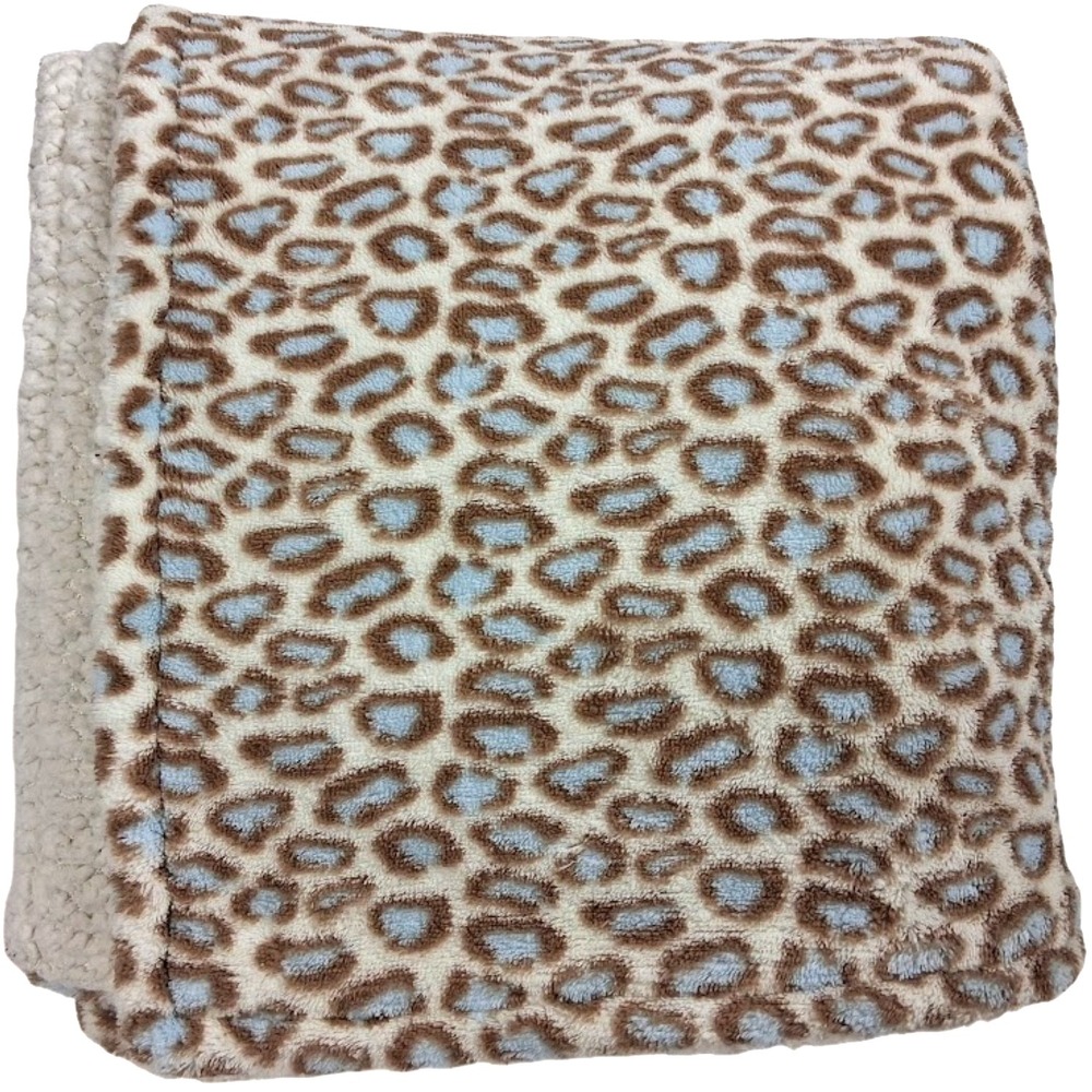 Brown Blue Leopard Print Sherpa Baby Blanket Unbranded Beige 30x40 Soft Tan
